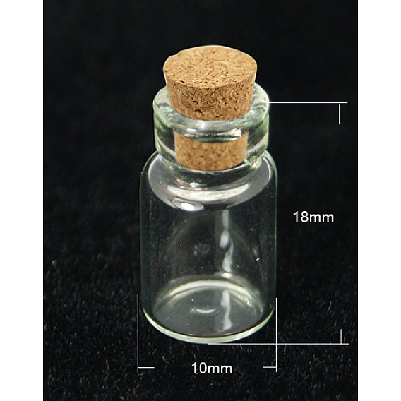 Glass Jar Glass Bottles, with Cork Stopper, Bead Containers, Wishing Bottle, Clear, 18x10mm, Wooden Plug: 6-7x6~6.5mm, Capacity: 1.5ml(0.05 fl. oz)
