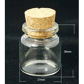 Glass Jar Bead Containers, with Cork Stopper, Wishing Bottle, Clear, 27x30mm, Cork Stopper: 15~18.5x15mm, Bottleneck: 16mm