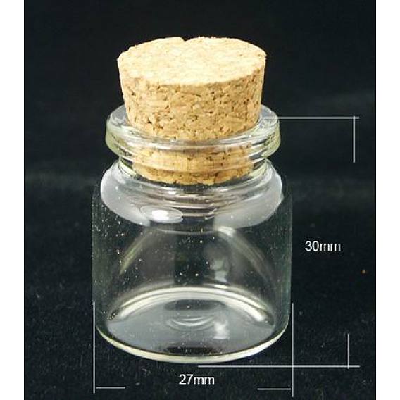 Glass Jar Bead Containers, with Cork Stopper, Wishing Bottle, Clear, 27x30mm, Cork Stopper: 15~18.5x15mm, Bottleneck: 16mm