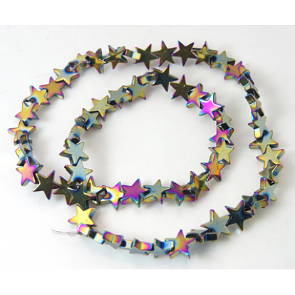 Non-Magnetic Synthetic Hematite Beads Strands, Rainbow Color, Star, 8x8x2mm, Hole: 1mm