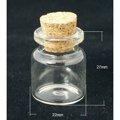 Glass Jar Bead Containers, with Cork Stopper, Wishing Bottle, Clear, 22x27mm, Inner Diameter: 6mm, Tampion: 5.5~7x7mm