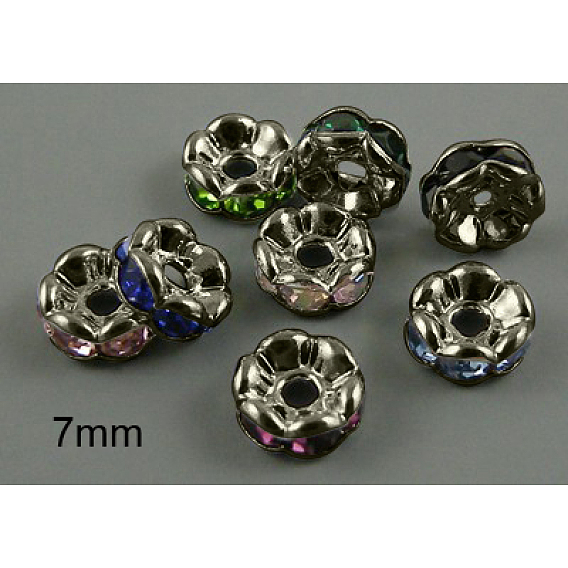 Латунные бусины разделители для поставки стразов, класс AAA, волнистый край, без никеля , металлический черный , рондель, 7x3.2 мм, отверстие : 1.2 мм