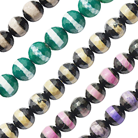 Natural Agate Beads Strands, Dyed, Faceted, Round, Mised, Color