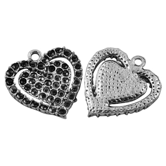 Support pendentif de strass en alliage de style tibétain, sans plomb et sans cadmium, cœur