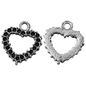 Heart Alloy Pendant Rhinestone Settings, Lead Free and Cadmium Free, Antique Silver Color, about 18mm long, 16mm wide, 2.5mm thick, hole: 1mm