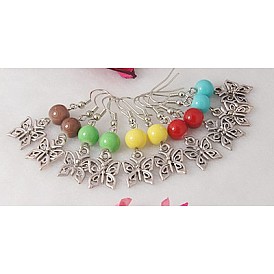 Fashion Butterfly Dangle Earrings, with Tibetan Style Pendant, Glass Beads and Brass Earring Hooks, 40mm