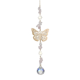 Décorations pendantes en laiton papillon, avec pendentifs en verre et perles de pierres précieuses