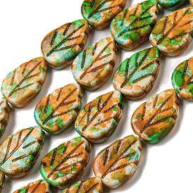 Brins de perles de turquoise synthétiques peintes par pulvérisation, feuille