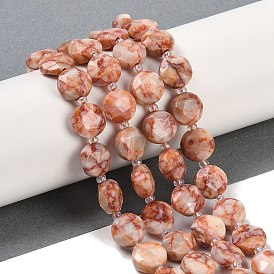 Brins de perles de netstone rouge naturel, coupe pentagonale facettée, plat rond, avec des perles de rocaille