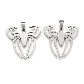 Boy Jewelry Original Color 201 Stainless Steel Halloween Spider Blank Pendants, 39.5x38.5x1.5mm, Hole: 4mm