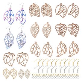 Kits de fabrication de boucles d'oreilles à thème feuilles à faire soi-même, y compris les grands pendentifs en bois creux non finis, crochets en laiton et anneaux en fer