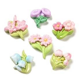 Opaque Resin Decoden Cabochons, Flower Mixed Shapes