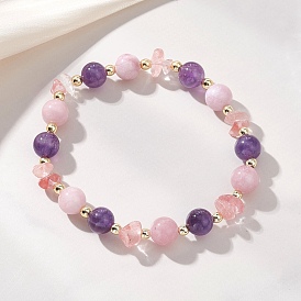 Женские браслеты из вишневого кварцевого стекла, натурального кварца и натурального аметиста, круглые, с Гальваническим немагнитных синтетическими гематита бисера