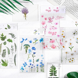 Flower Theme PET Adhesive Waterproof Stickers, for DIY Photo Album Diary Scrapbook Decoration
