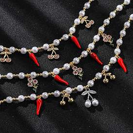 Ожерелья из латунных бусин с микропаве из прозрачного кубического циркония, с абс имитацией жемчужных бусин и эмали, без кадмия и без свинца, долговечный, стойки покрытие