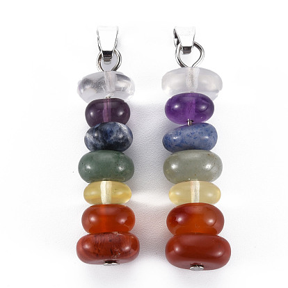 Natural Mixed Gemstone Pendants, with Platinum Iron Findings, Oval