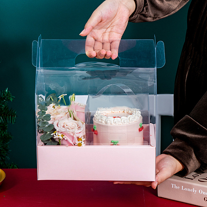 Пластиковая и бумажная прозрачная цветочная подарочная коробка, с 2 отделением, для упаковки кекса для выпечки торта, прямоугольные