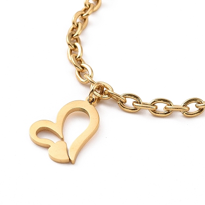304 Stainless Steel Hollow Heart Charm Bracelet with Cable Chains for Valentine's Day