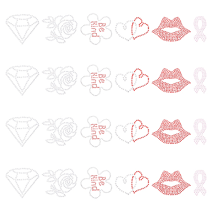 24 шт. 6 стиль блестящий горный хрусталь горячей фиксации (клей-расплав на обратной стороне), аксессуары для костюма, форма цветка, губ, сердца, бриллианта и ленты осознания