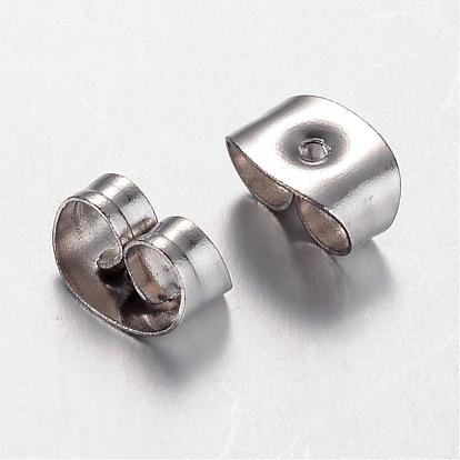 304 Stainless Steel Ear Nuts, Friction Earring Backs for Stud Earrings,  Stainless Steel Color, 6x4.5x3mm, Hole: 0.8mm