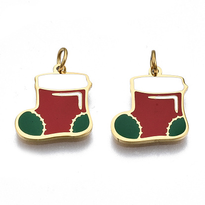 316 Surgical Stainless Steel Enamel Charms, with Jump Rings, for Christmas, Christmas Sock, Colorful