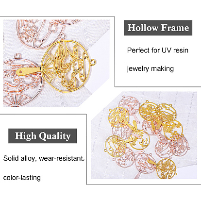 Olycraft Zinc Alloy Links, Open Back Bezel, For DIY UV Resin, Epoxy Resin, Pressed Flower Jewelry, Fan Shape