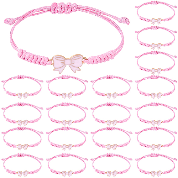 24Bracelets à maillons en alliage émaillé avec nœud papillon (pièces), bracelets en cordon de polyester tressé pour femmes