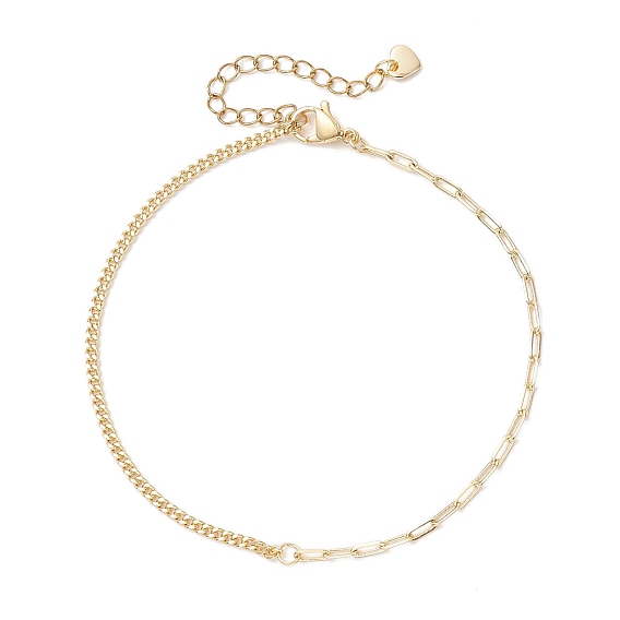 Браслеты на ногу из латунной цепочки с панцирным плетением и цепочкой-скрепкой с 201 подвесками в виде сердечек из нержавеющей стали на концах