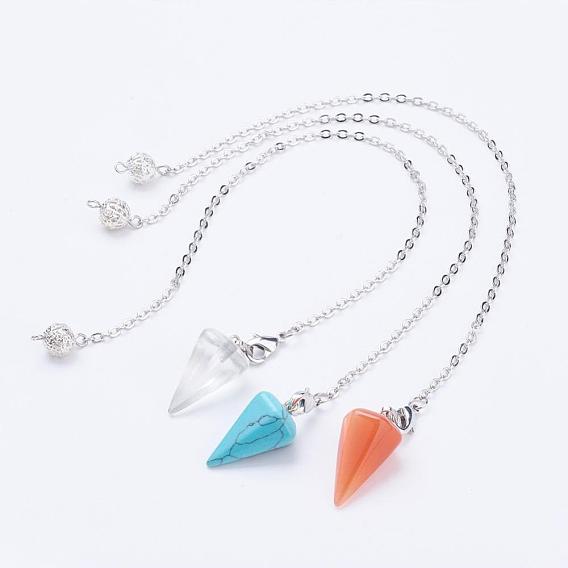 Шестиугольные заостренные биолокационные маятники из натурального и синтетического камня, с латунной цепью, конус / шип / маятник