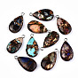 Assembled Natural Bronzite and Natural & Synthetic Gemstone Pendants, with Platinum Plated Iron Loop, Teardrop, Mixed Dyed and Undyed