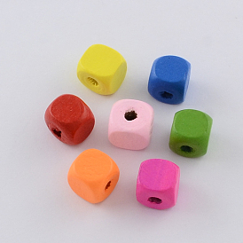 Dyed Natural Wood Beads, Cube