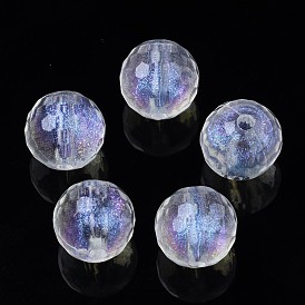 Transparent Acrylic Beads, Glitter Powder, Faceted, Round