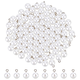 100Pcs Opaque Resin Pendants, Imitation Pearl, with Platinum Tone Iron Loop, Round