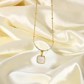14K Gold Plated Stainless Steel Necklace with Square White Shell Pendant - Fashionable, Stylish