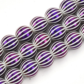 Electroplate Glass Beads, Round with Stripe