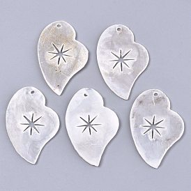 Natural Capiz Shell Pendants, Heart with Star