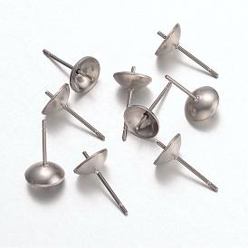 316 Surgical Stainless Steel Stud Earring Settings, For Half Drilled Beads