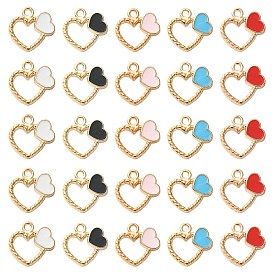 Подвески из эмали и сплава, сердце кольцо с сердцем, золотые