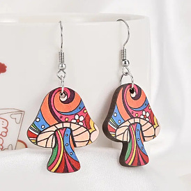 Pendientes colgantes de madera y hierro para mujer, seta, Platino