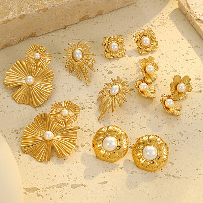 304 из нержавеющей стали серьги, с пластиковой жемчужины, золотые