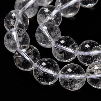 Natural Quartz Crystal Beads Strands, Rock Crystal Beads, with Cotton Thread, Round