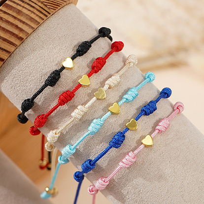 Регулируемые нейлоновые шнур плетеные браслеты, украшения из латуни для женщин, сердце, золотые