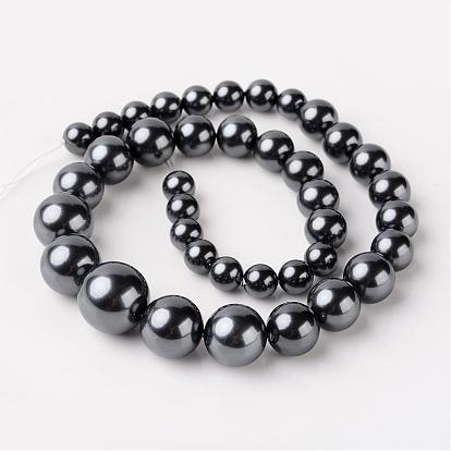 Shell Pearl Graduated Beaded Strands, Round, Grade A, 8~16mm, Hole: 1mm, about 39pcs/strand, 15.74 inch