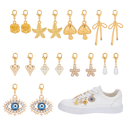 18 шт. 9 стильные подвесные украшения из сплава и АБС-пластика с имитацией жемчуга, Сплав с застежками когтя омара, разнообразные