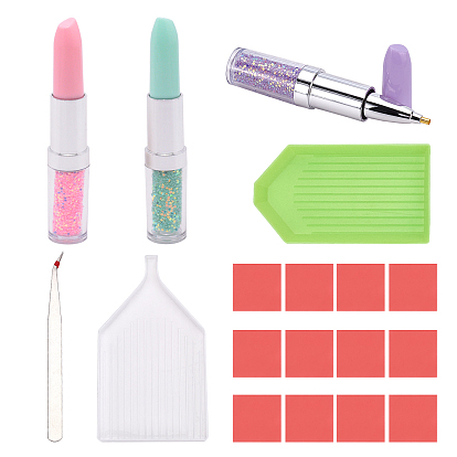 Lipstick Shape Plastic Nail Art Rhinestones Picker Pen, with Rhinestone Drill Point Plate and 304 Stainless Steel Beading Tweezers