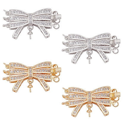 4Pcs 2 Colors Brass Box Clasps, Multi-Strand Clasps, 3-Strands, 6-Holes, Bowknot