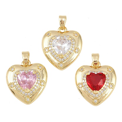 Латунные микро проложить кубического циркония подвески, со стеклом, сердце прелести, долговечный, стойки покрытие, золотые