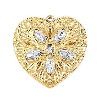 304 из нержавеющей стали с горный хрусталь подвески, сердце прелести, вакуумное покрытие pvd, реальный 18 k позолоченный