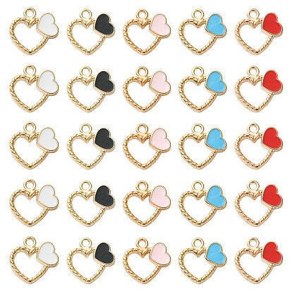 Подвески из эмали и сплава, сердце кольцо с сердцем, золотые