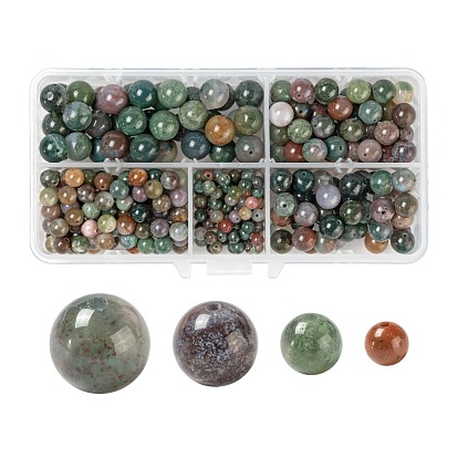 340Pcs 4 Style Natural Indian Agate Beads, Round